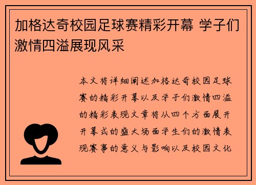 加格达奇校园足球赛精彩开幕 学子们激情四溢展现风采